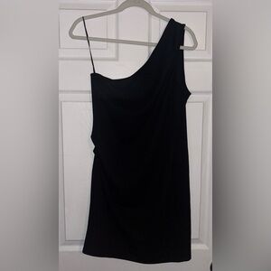 Jump Apparel Large One Shoulder Black Dress Ruching Mini Bodycon